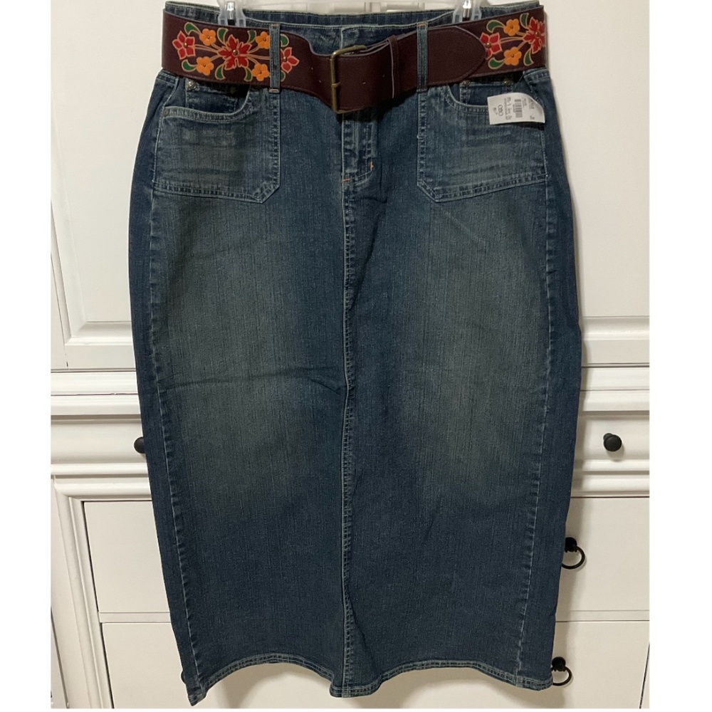 Ladies stretch midi denim skirt with wide belt, Cato NWT